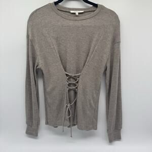 Wayf Woman’s Long Sleeve Corset Top With Ties Tan Size S